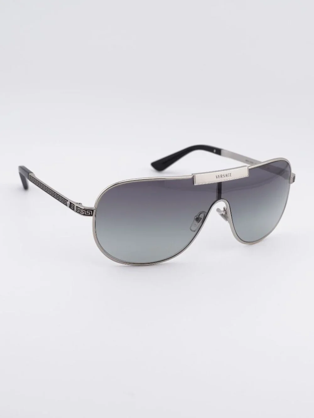 Versace VE2293 100011 Shield Sunglasses Silver Shield Frame, Grey Lenses